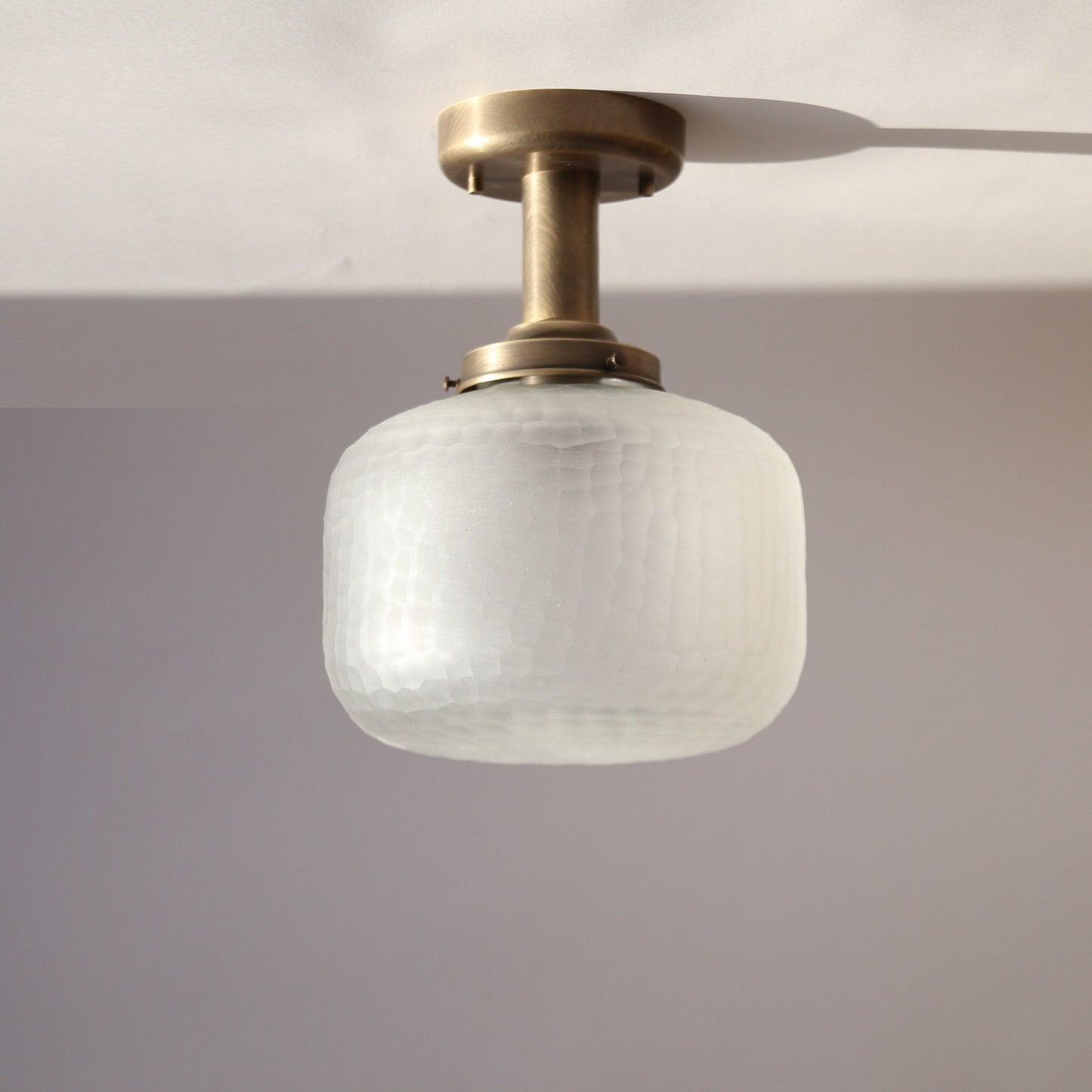 One-Light Frosted Cut Glass Drum Semi-Flush Mount Ceiling Light