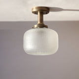 One-Light Frosted Cut Glass Drum Semi-Flush Mount Ceiling Light