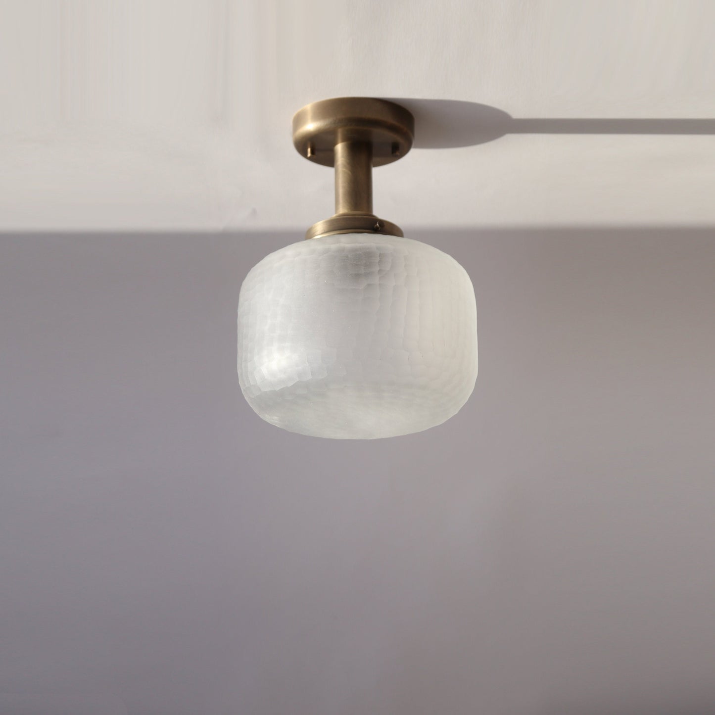 One-Light Frosted Cut Glass Drum Semi-Flush Mount Ceiling Light