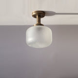 One-Light Frosted Cut Glass Drum Semi-Flush Mount Ceiling Light