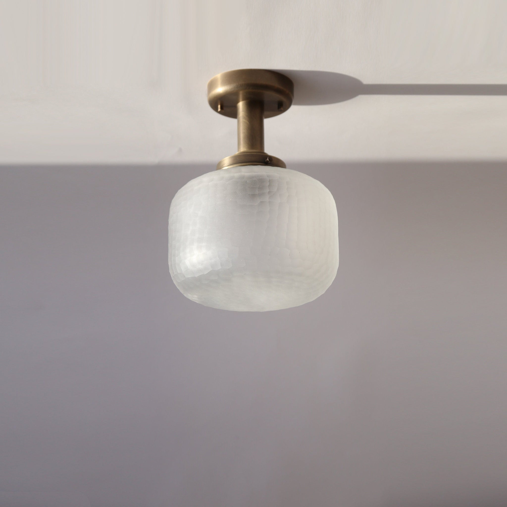 One-Light Frosted Cut Glass Drum Semi-Flush Mount Ceiling Light