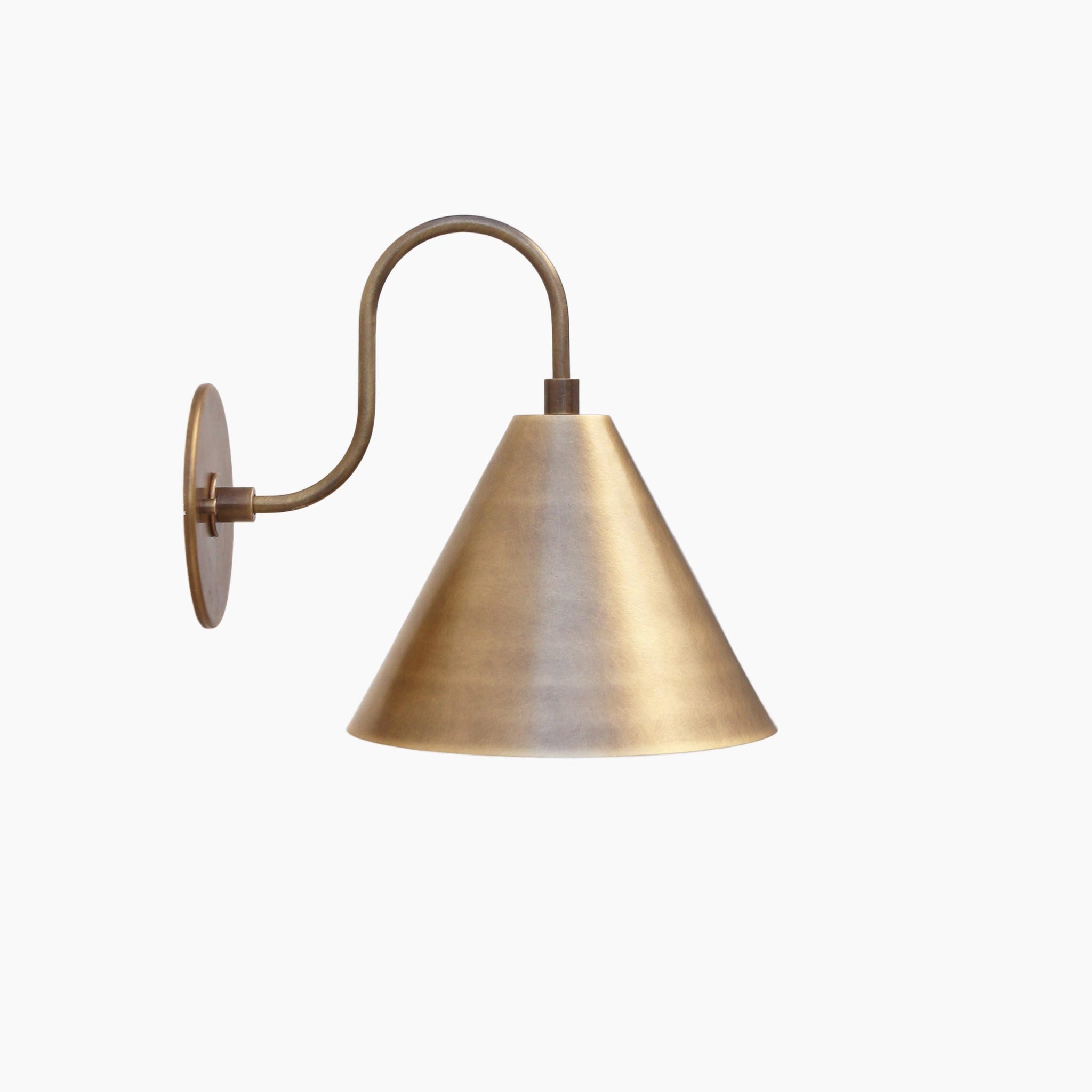 One-Light Gooseneck Brass Cone Wall Sconce