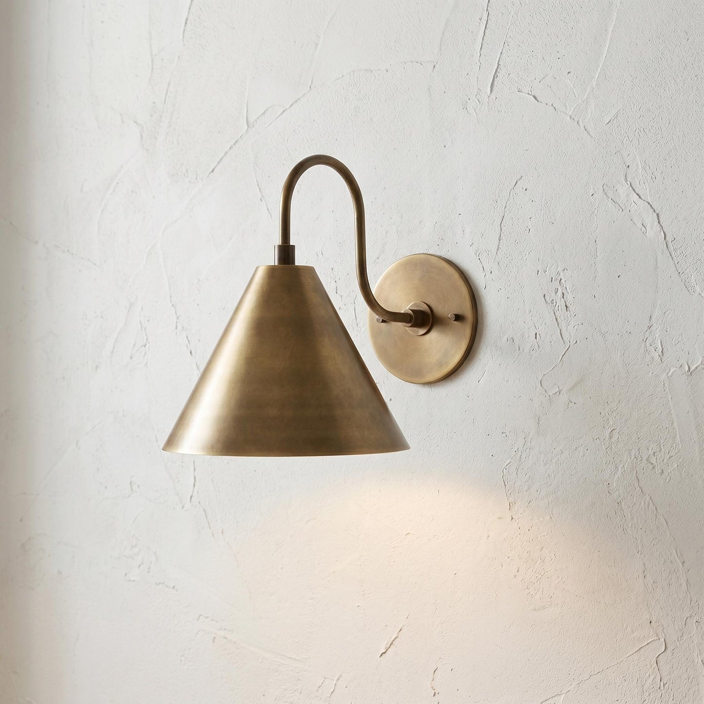 One-Light Gooseneck Brass Cone Wall Sconce
