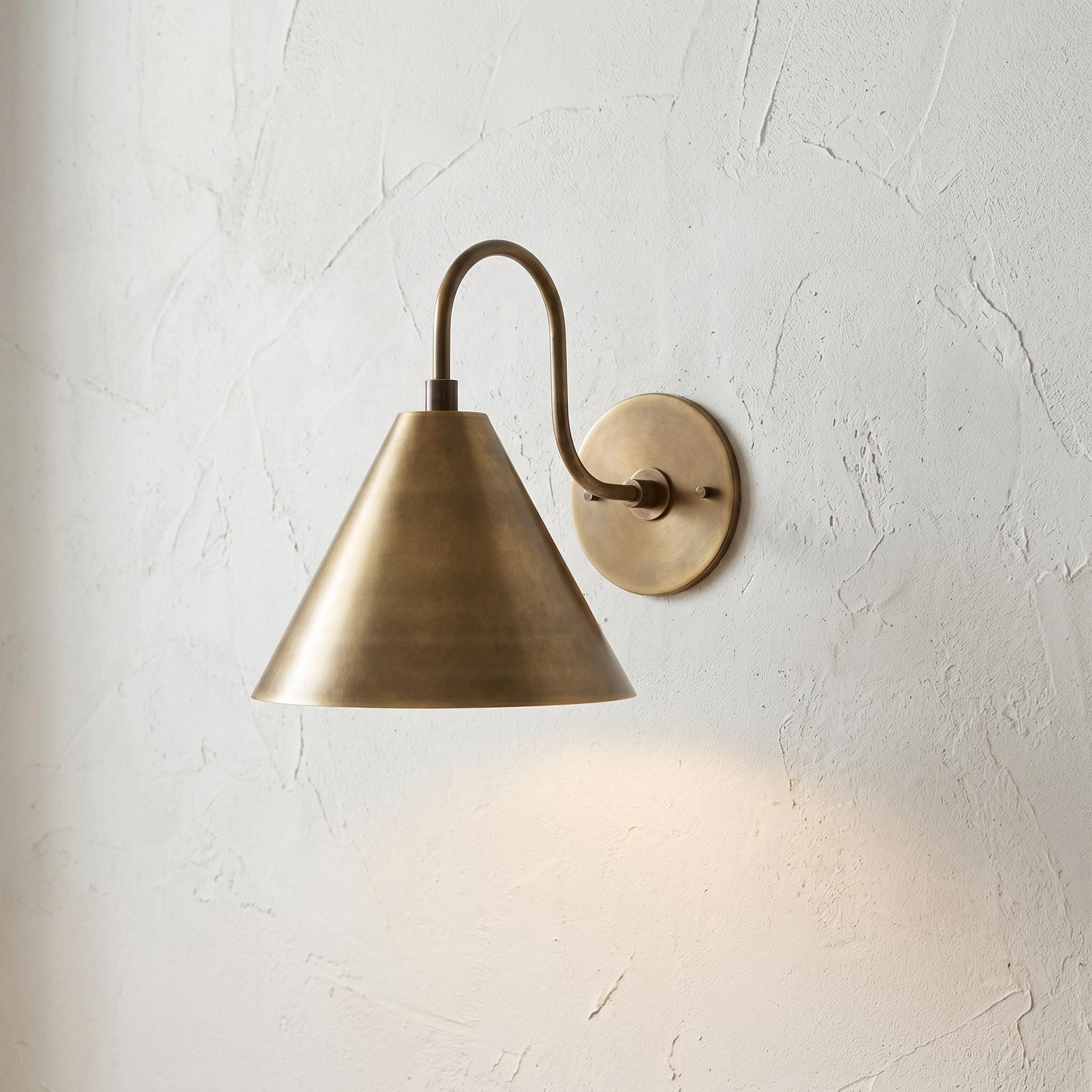 One-Light Gooseneck Brass Cone Wall Sconce