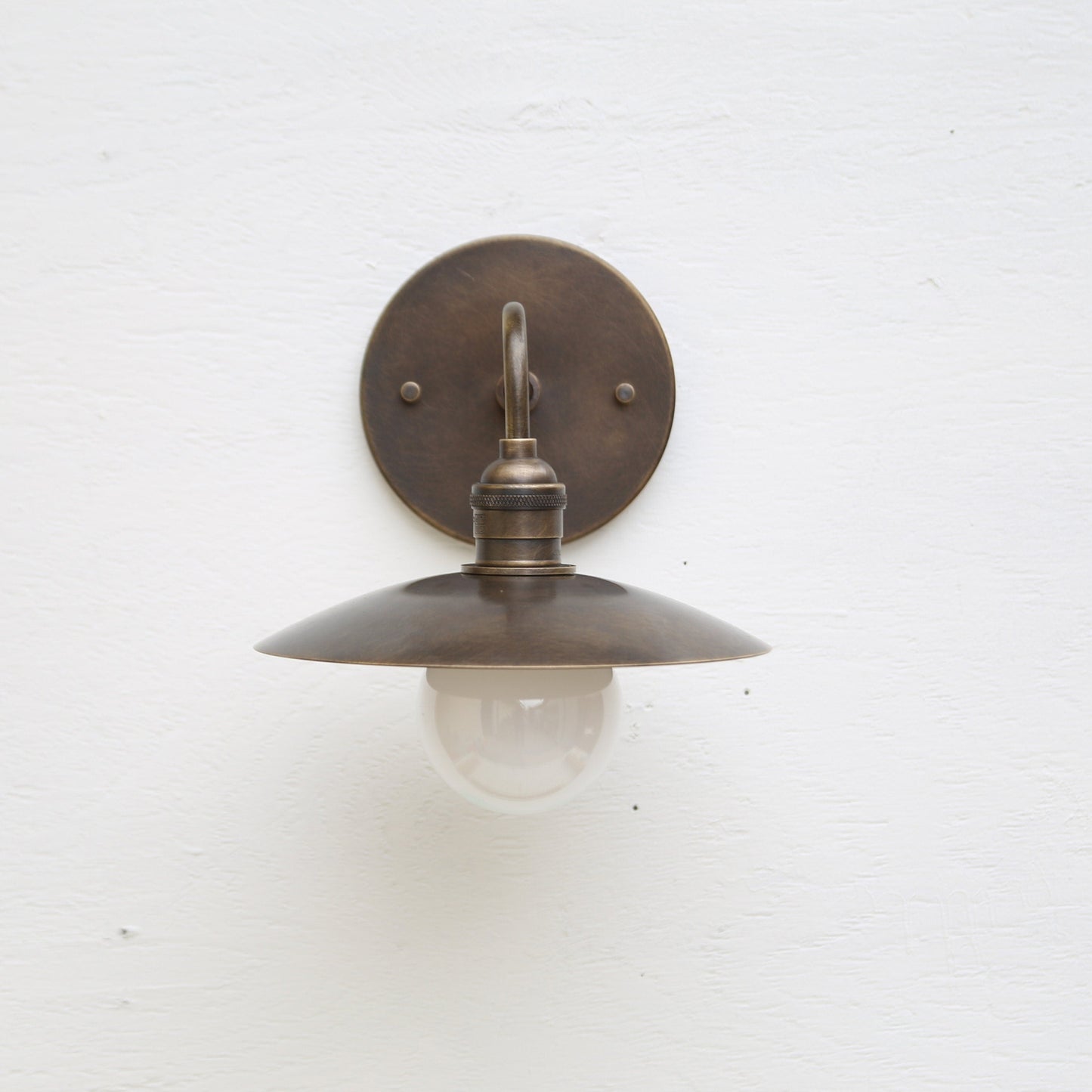 One-Light Gooseneck Brass Wall Sconce with Flat Shade
