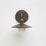 One-Light Gooseneck Brass Wall Sconce with Flat Shade