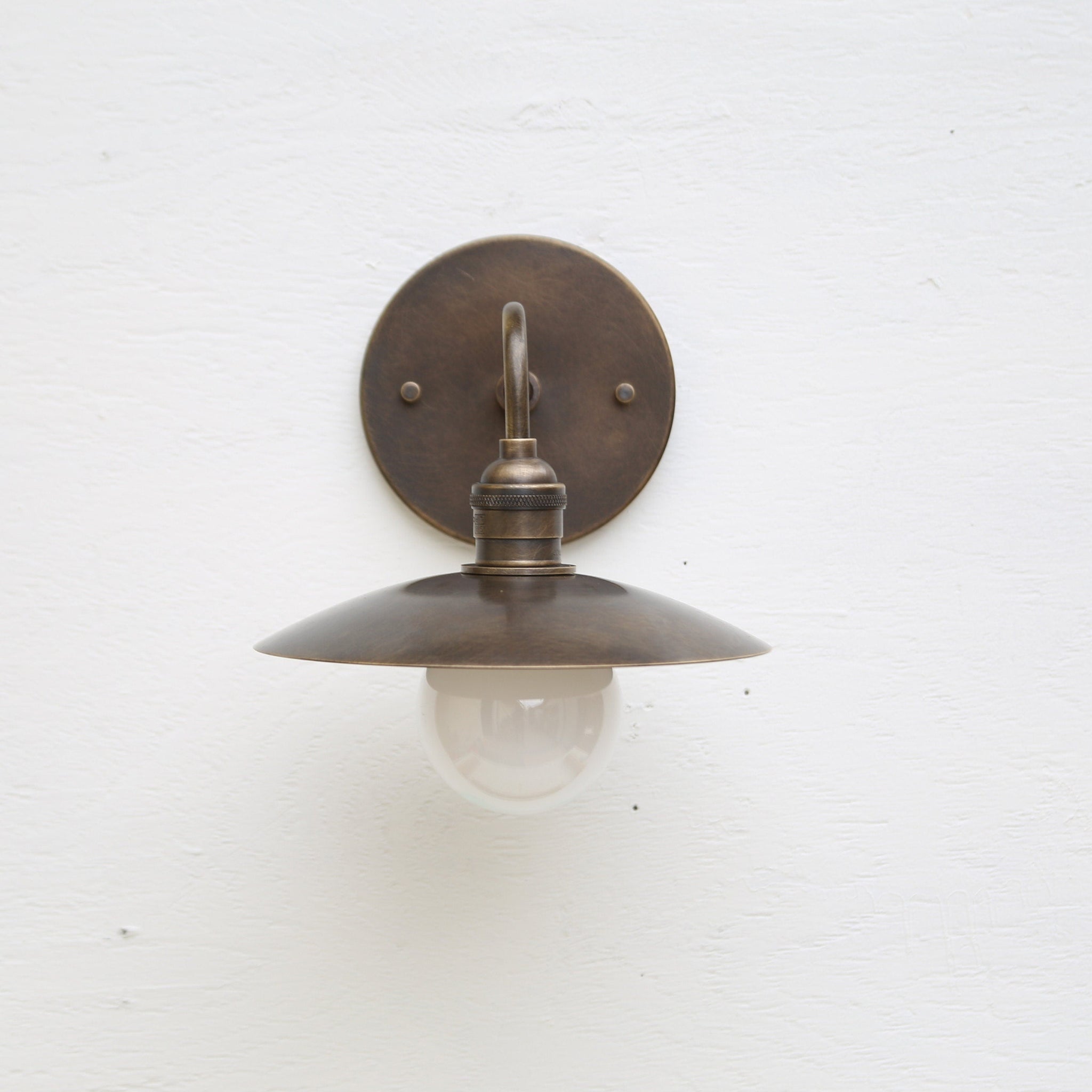 One-Light Gooseneck Brass Wall Sconce with Flat Shade