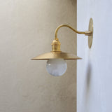 One-Light Gooseneck Brass Wall Sconce with Flat Shade