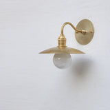 One-Light Gooseneck Brass Wall Sconce with Flat Shade