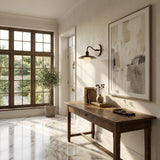 One-Light Gooseneck Brass Wall Sconce with Flat Shade