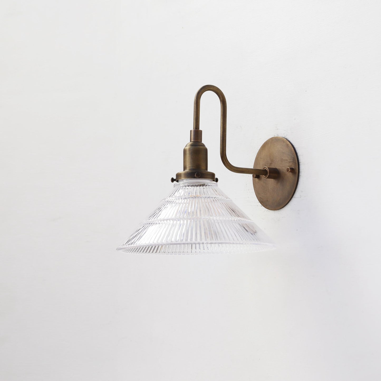 One-Light Gooseneck Wall Sconce with 10-Inch Ribbed Clear Glass Shade