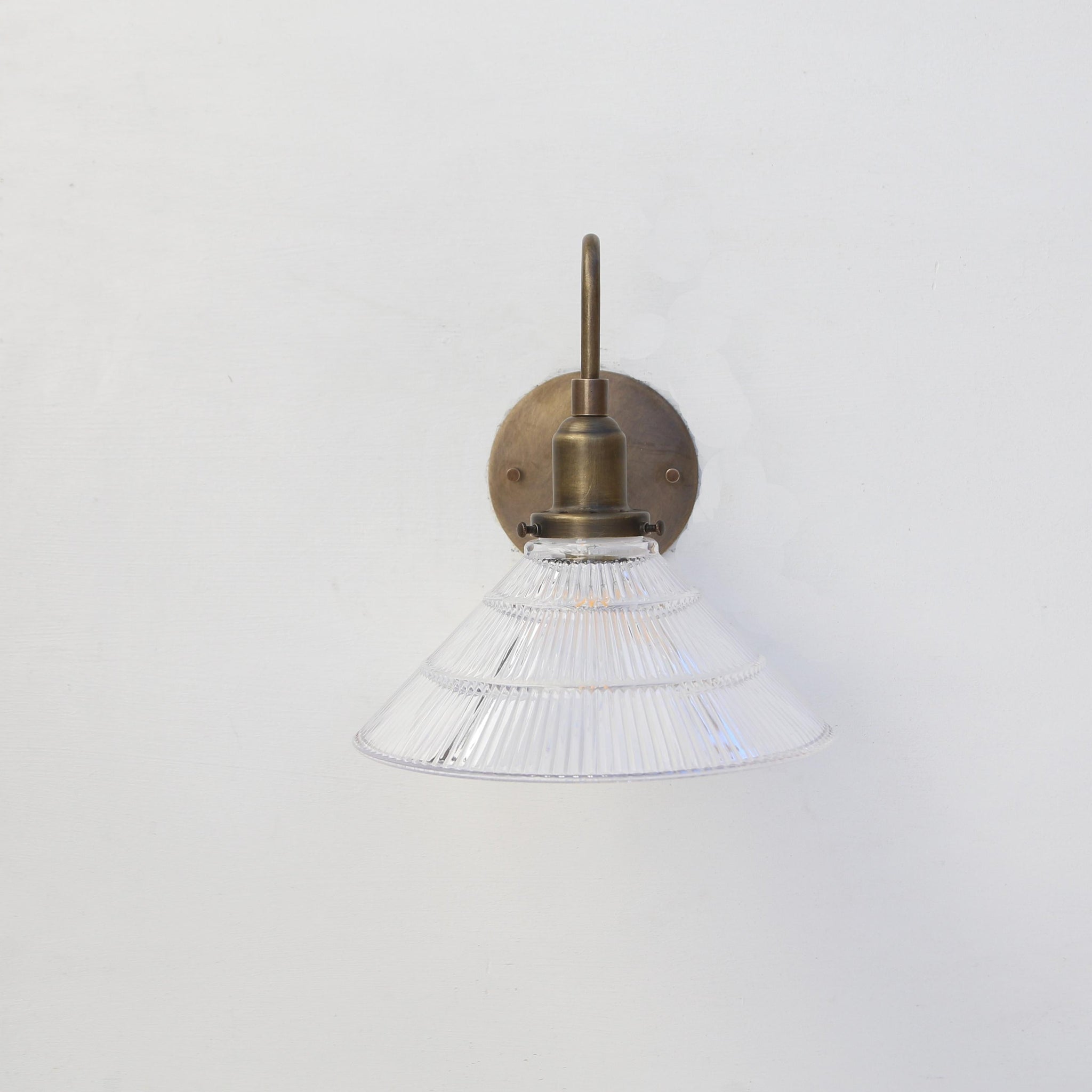 One-Light Gooseneck Wall Sconce with 10-Inch Ribbed Clear Glass Shade