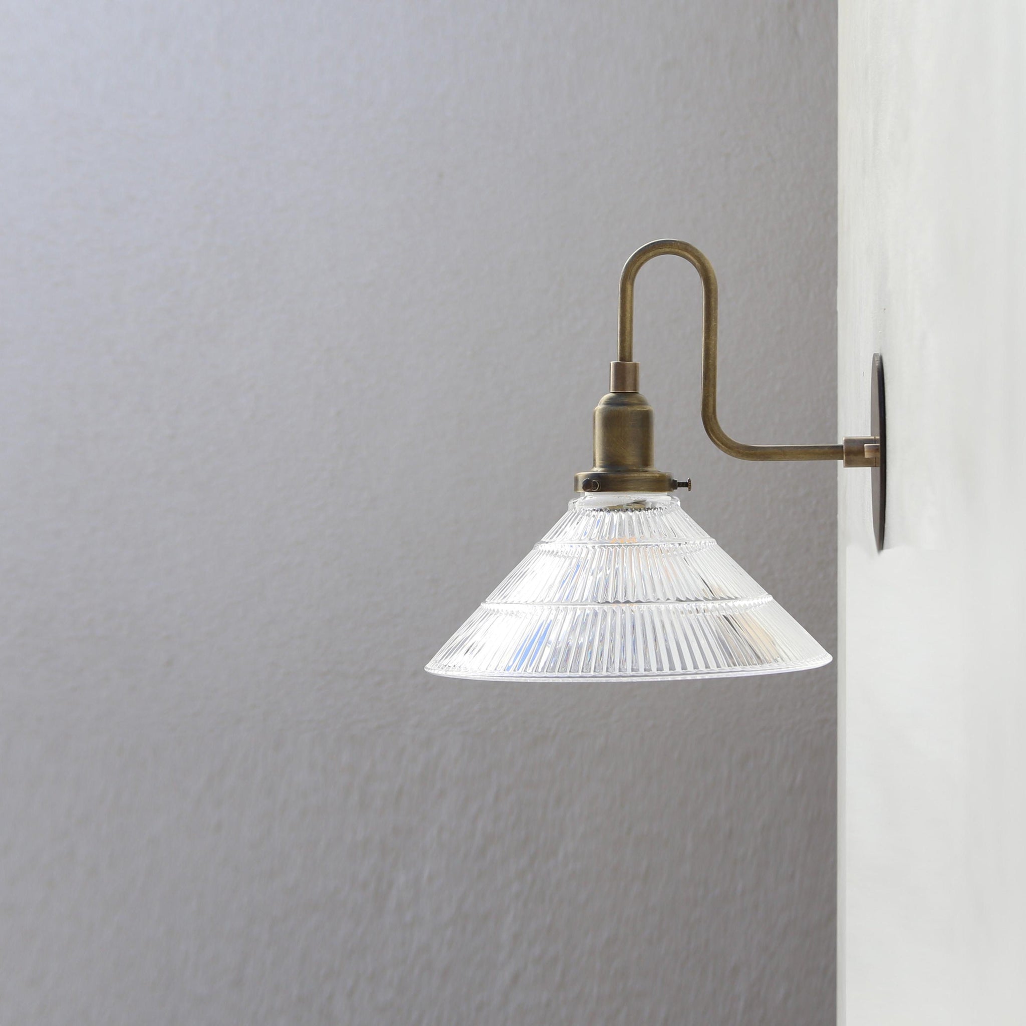 One-Light Gooseneck Wall Sconce with 10-Inch Ribbed Clear Glass Shade