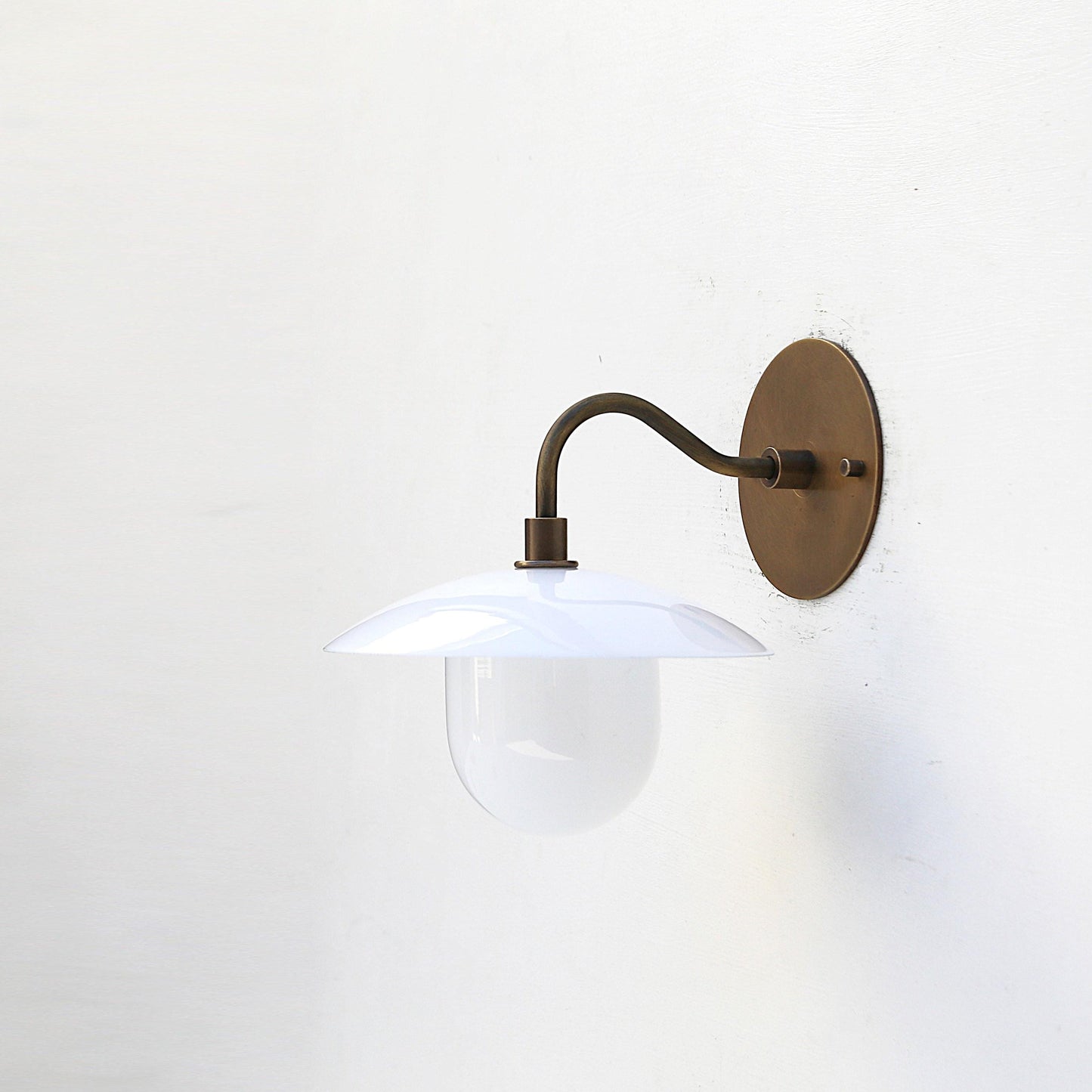 One-Light Gooseneck Wall Sconce with 8-Inch Opal Glass Shade