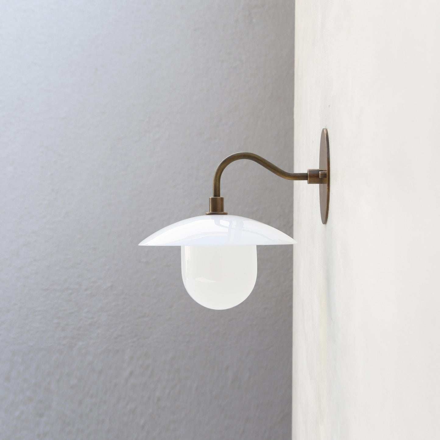 One-Light Gooseneck Wall Sconce with 8-Inch Opal Glass Shade