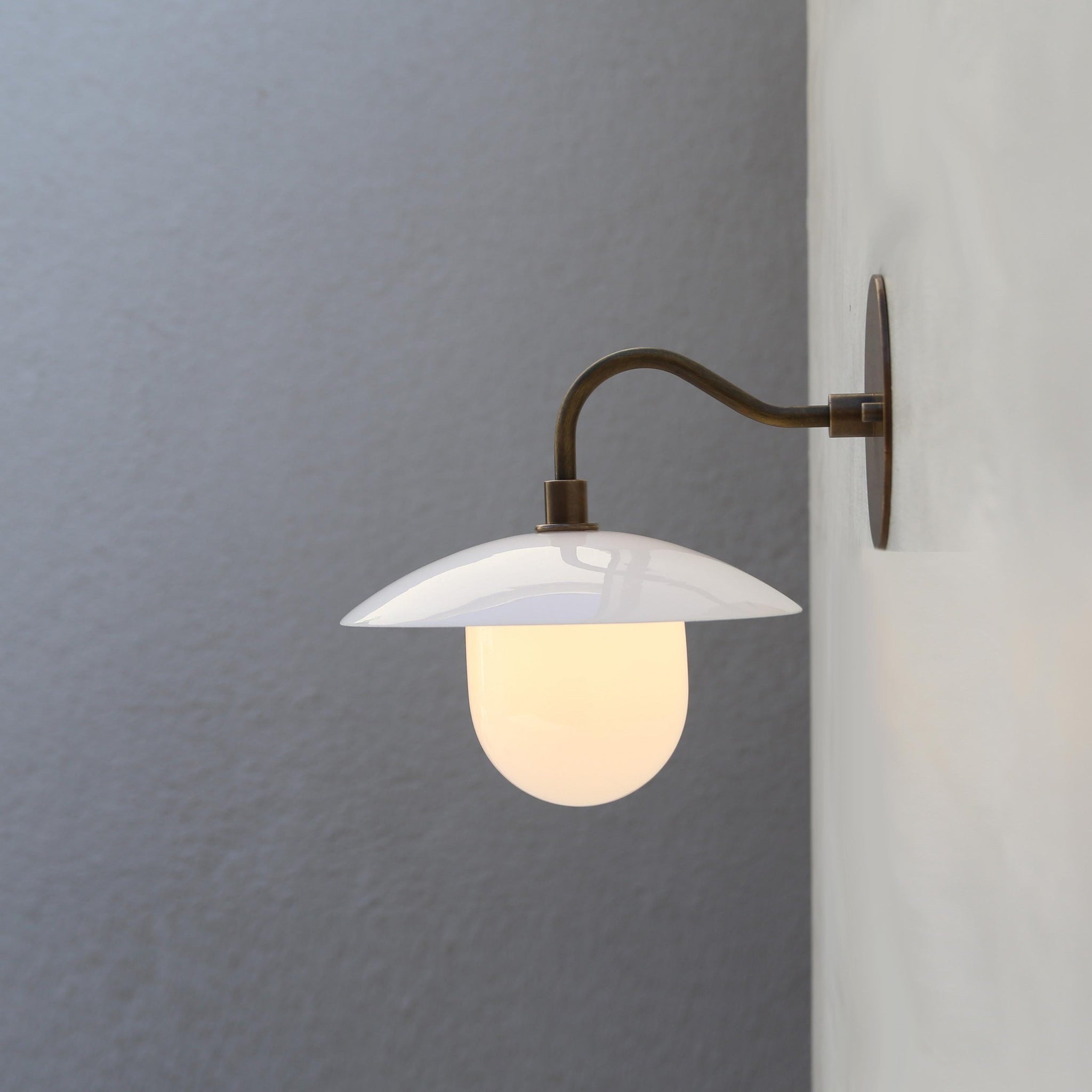 One-Light Gooseneck Wall Sconce with 8-Inch Opal Glass Shade