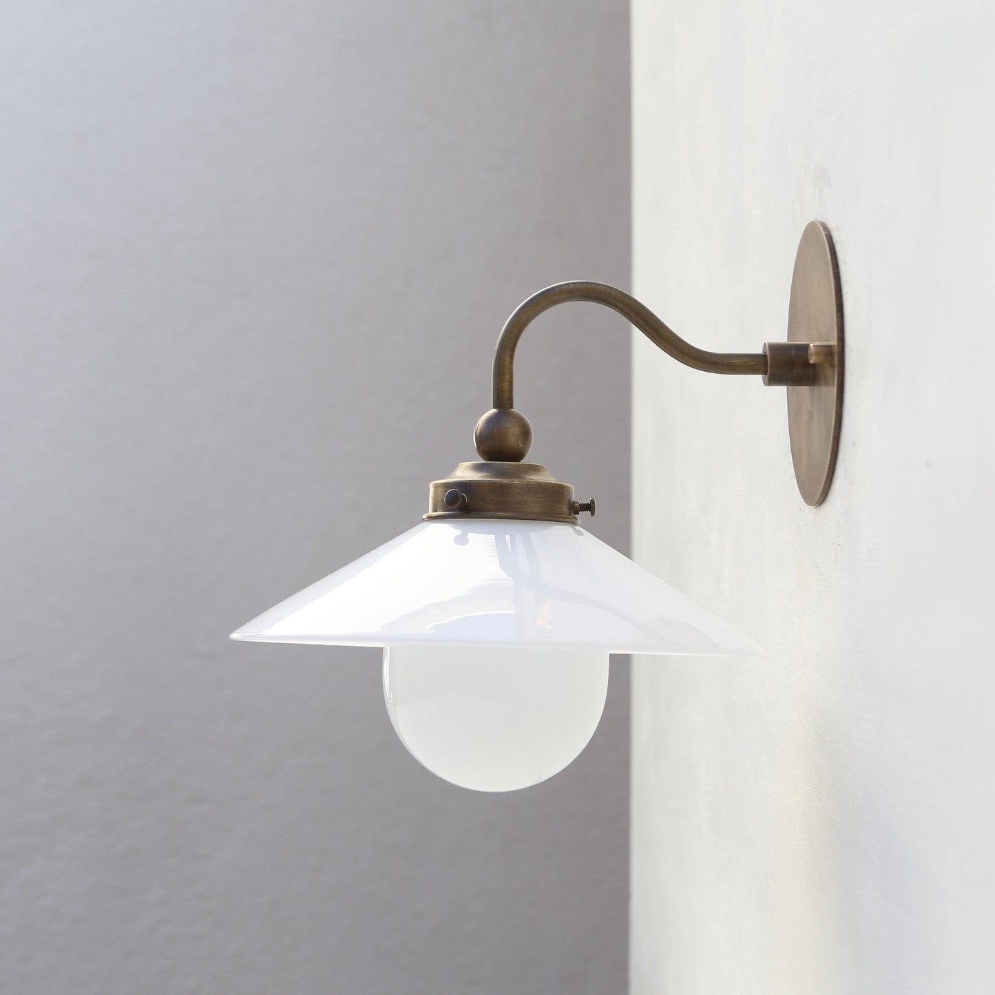 One-Light Gooseneck Wall Sconce with 9-Inch Opal Glass Shade