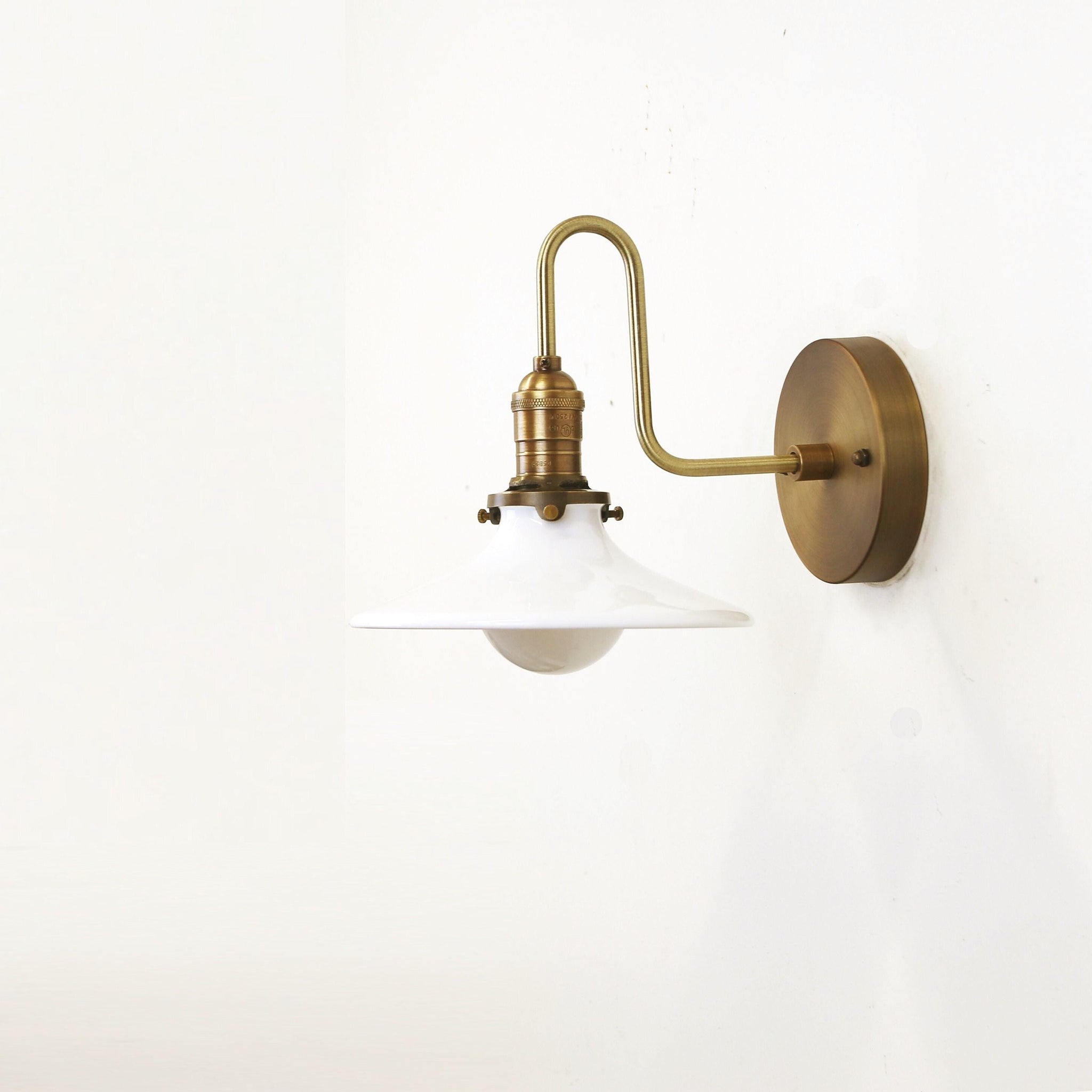 One-Light Gooseneck Wall Sconce with Flat Enamel Shade