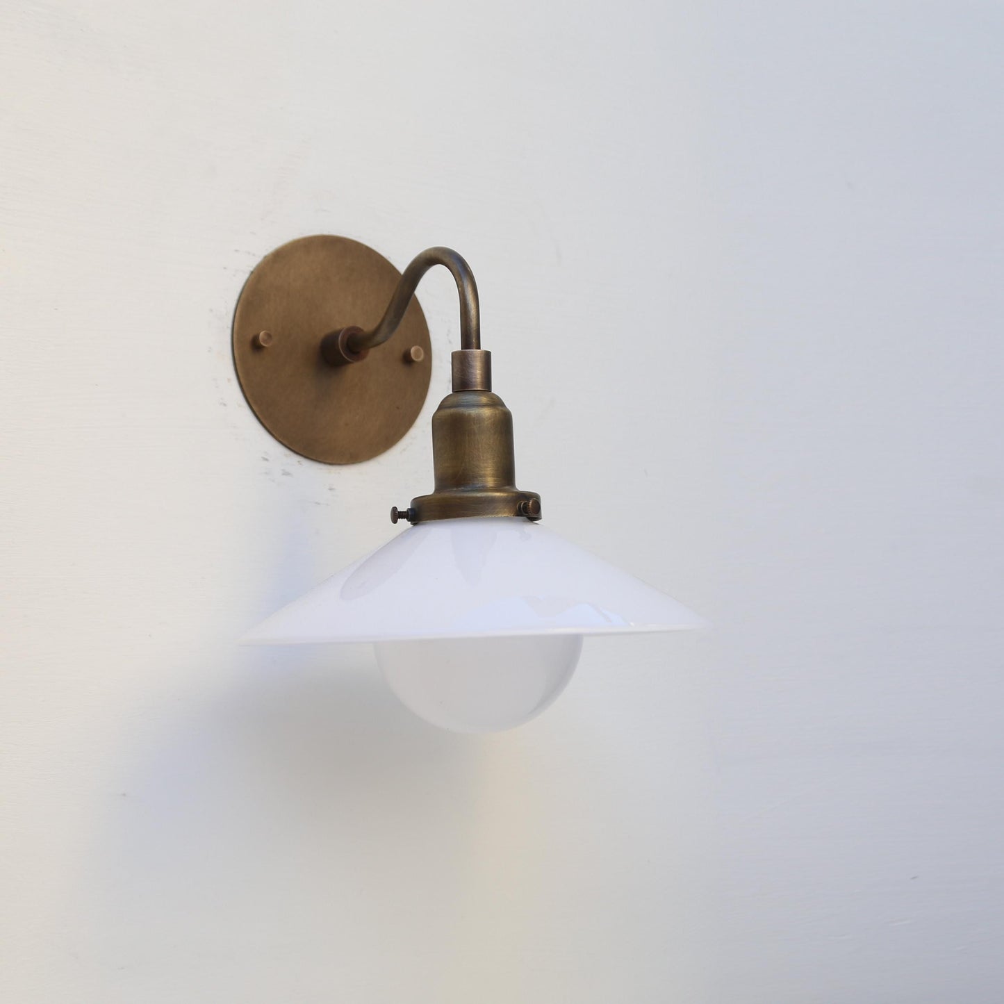 One-Light Gooseneck Wall Sconce with Opal Glass Cone Shade