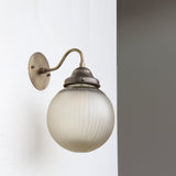 One-Light Gooseneck Wall Sconce with Ribbed Cut Glass Globe