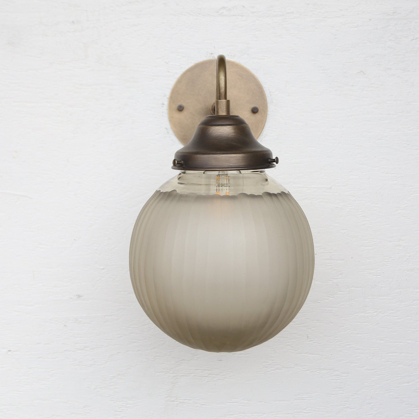 One-Light Gooseneck Wall Sconce with Ribbed Cut Glass Globe
