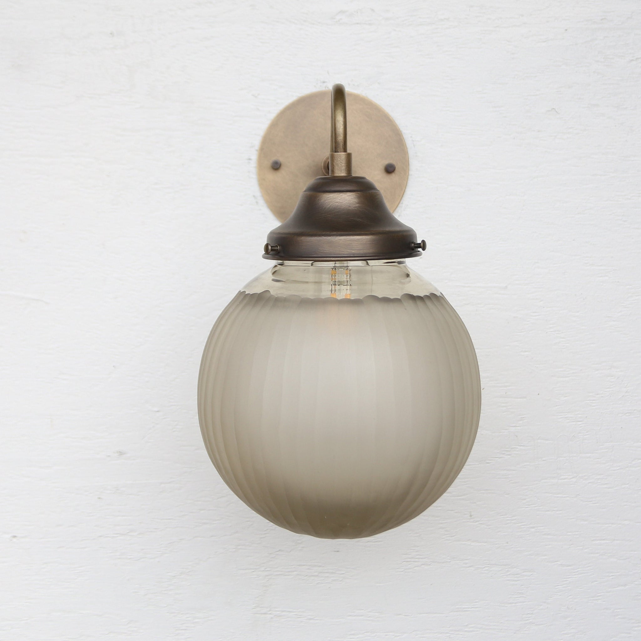 One-Light Gooseneck Wall Sconce with Ribbed Cut Glass Globe
