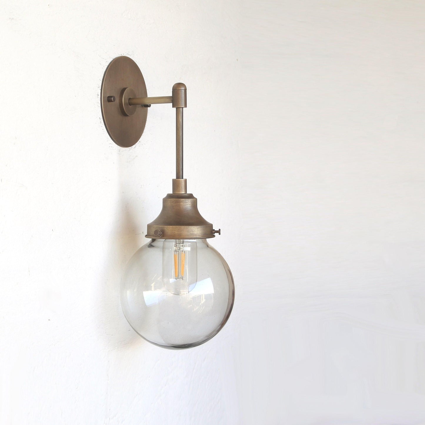 One-Light Gooseneck Wall Sconce with Smoked Glass Globe