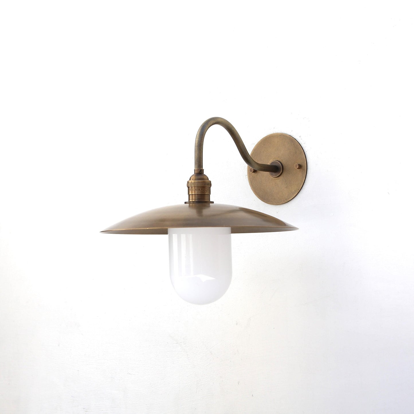 One-Light Gooseneck Wall Sconce with Twelve-Inch Brass Shade