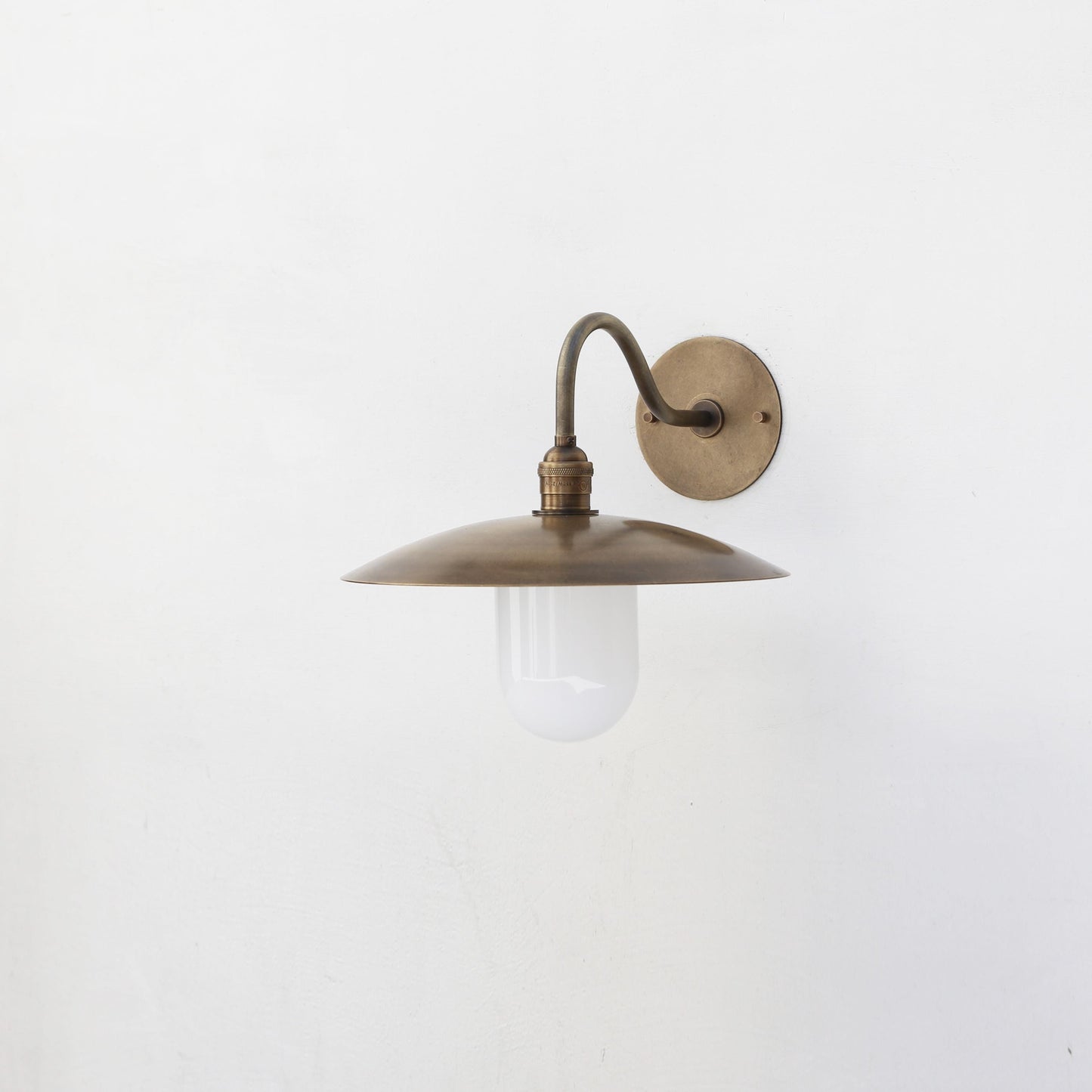 One-Light Gooseneck Wall Sconce with Twelve-Inch Brass Shade