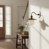 One-Light Industrial Wall Sconce with Brass Shade and Milk Glass Diffuser
