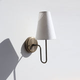 One-Light Linen Shade Wall Sconce with Curved Brass Arm