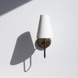 One-Light Linen Shade Wall Sconce with Curved Brass Arm