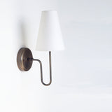 One-Light Linen Shade Wall Sconce with Curved Brass Arm