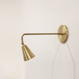 One-Light Long Arm Wall Sconce with Small Brass Cone