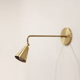 One-Light Long Arm Wall Sconce with Small Brass Cone