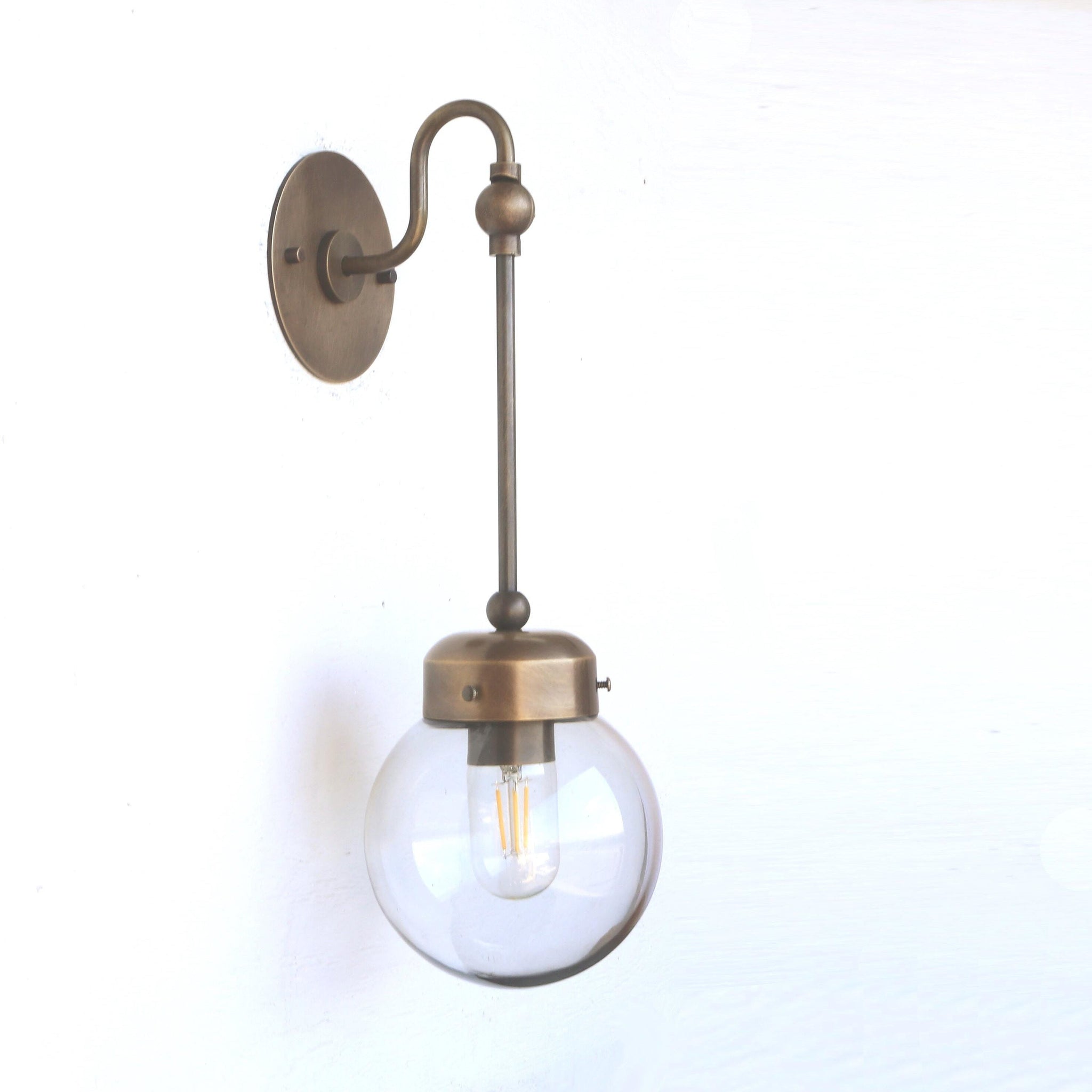 One-Light Long-Stem Smoked Glass Globe Wall Sconce