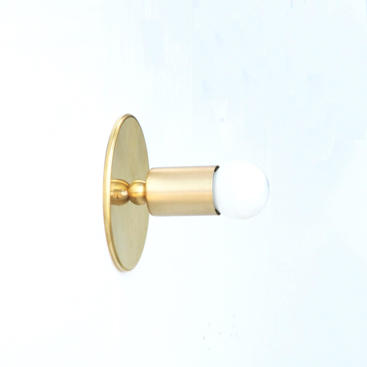 One-Light Minimal Brass Wall or Ceiling Light with Exposed Bulb