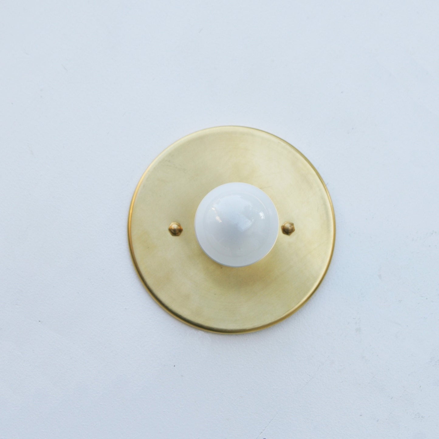 One-Light Minimal Brass Wall or Ceiling Light with Exposed Bulb