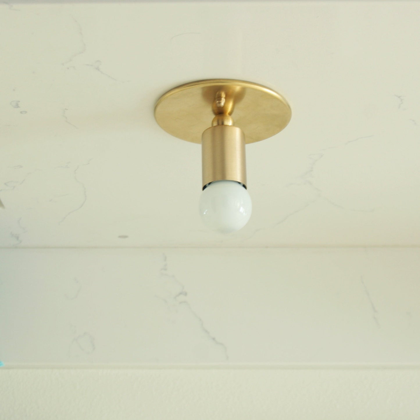One-Light Minimal Brass Wall or Ceiling Light with Exposed Bulb