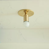One-Light Minimal Brass Wall or Ceiling Light with Exposed Bulb