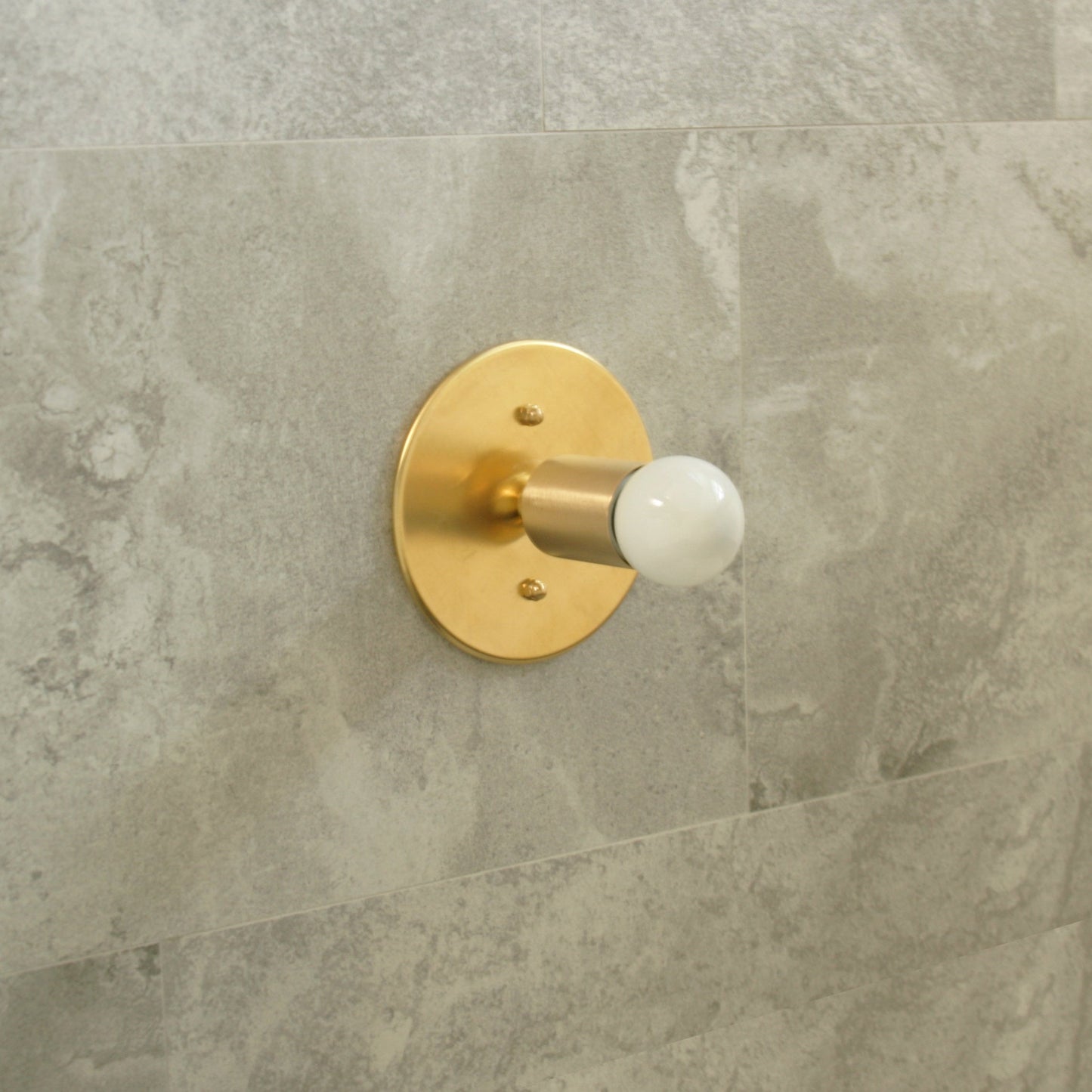 One-Light Minimal Brass Wall or Ceiling Light with Exposed Bulb