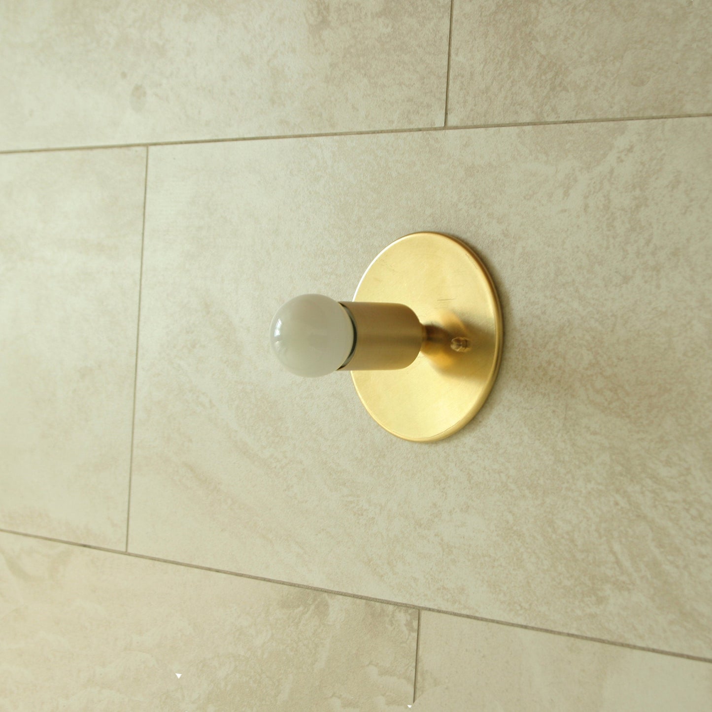One-Light Minimal Brass Wall or Ceiling Light with Exposed Bulb