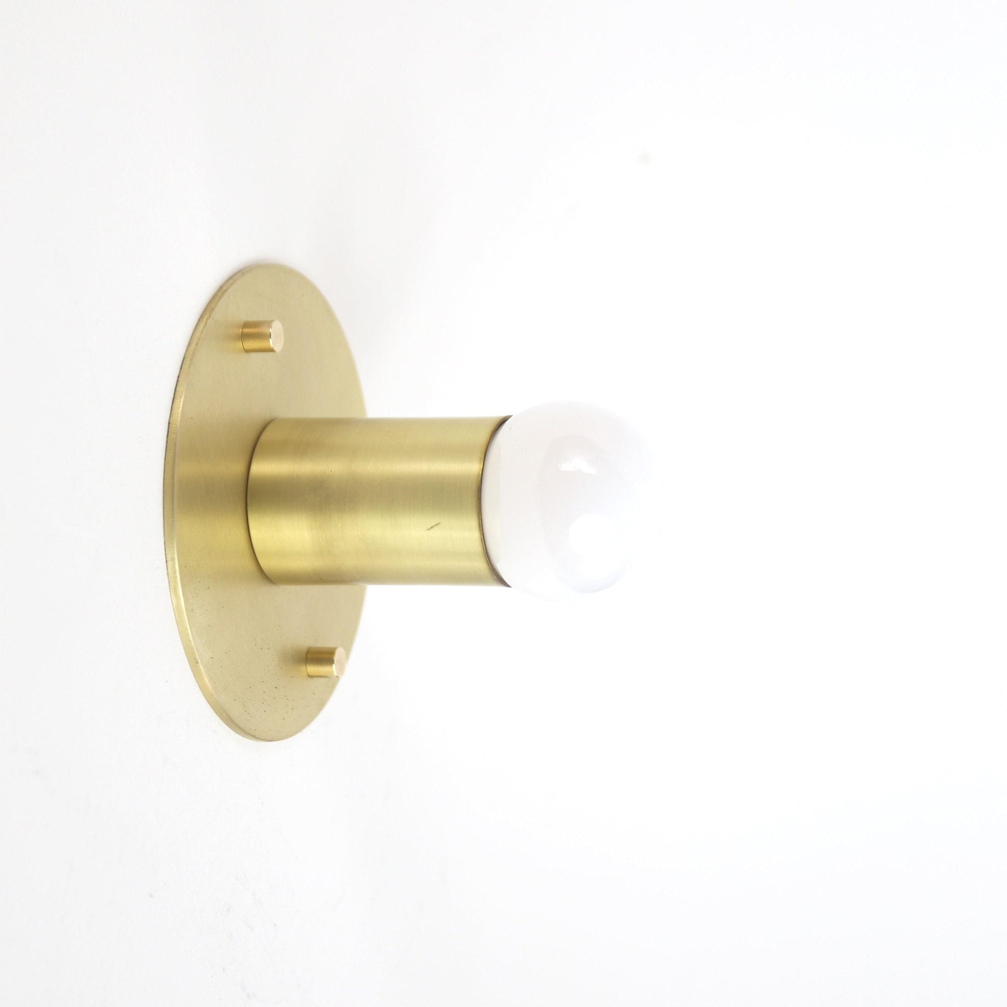 One-Light Minimal Brass Wall Sconce with Flush Back Plate