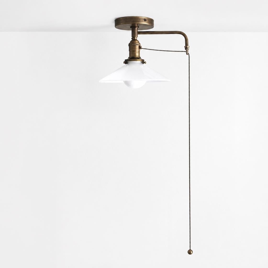 One-Light Opal Glass Cone Shade Flush Mount Ceiling Light with Pull Chain