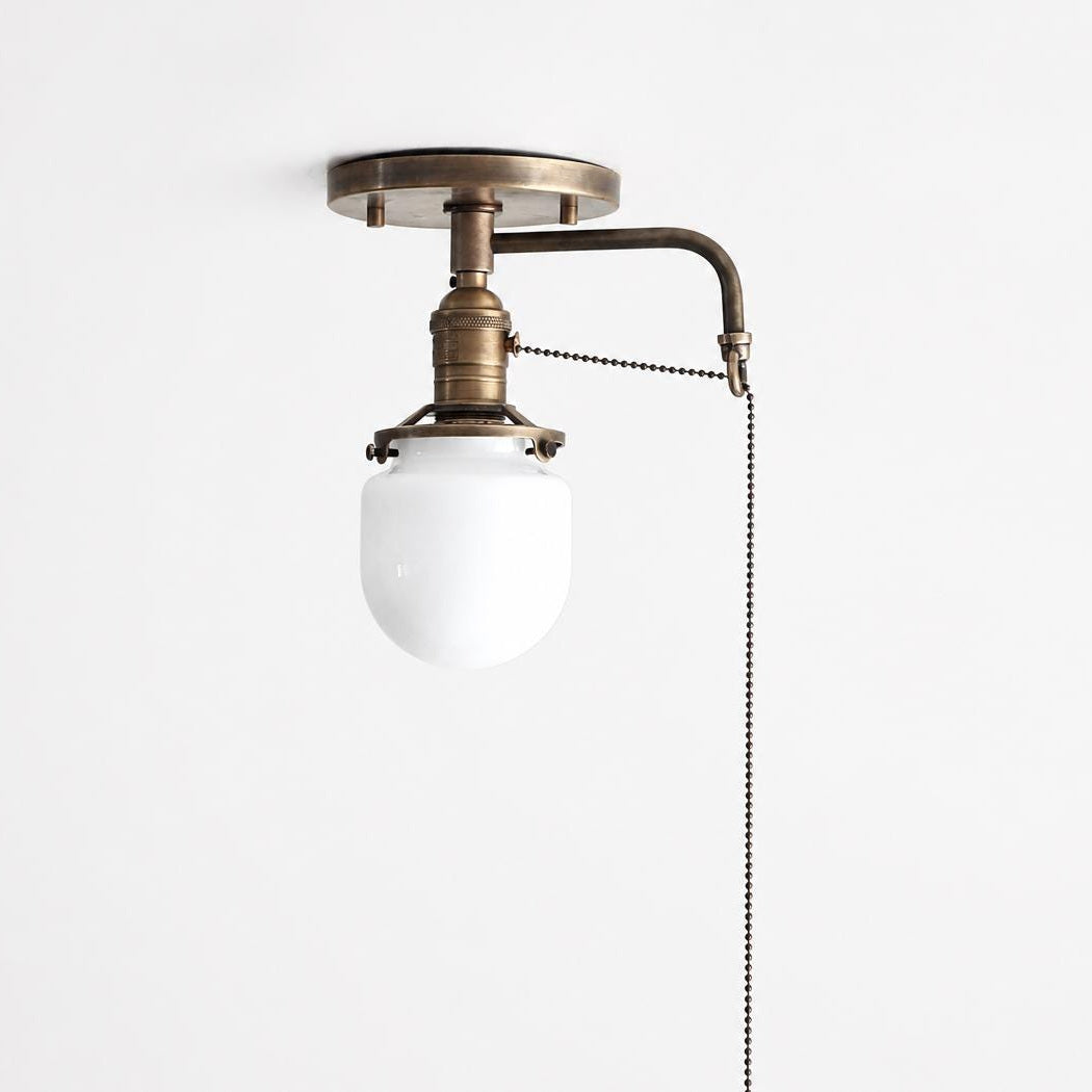 One-Light Opal Glass Flush Mount Ceiling Light with Pull Chain