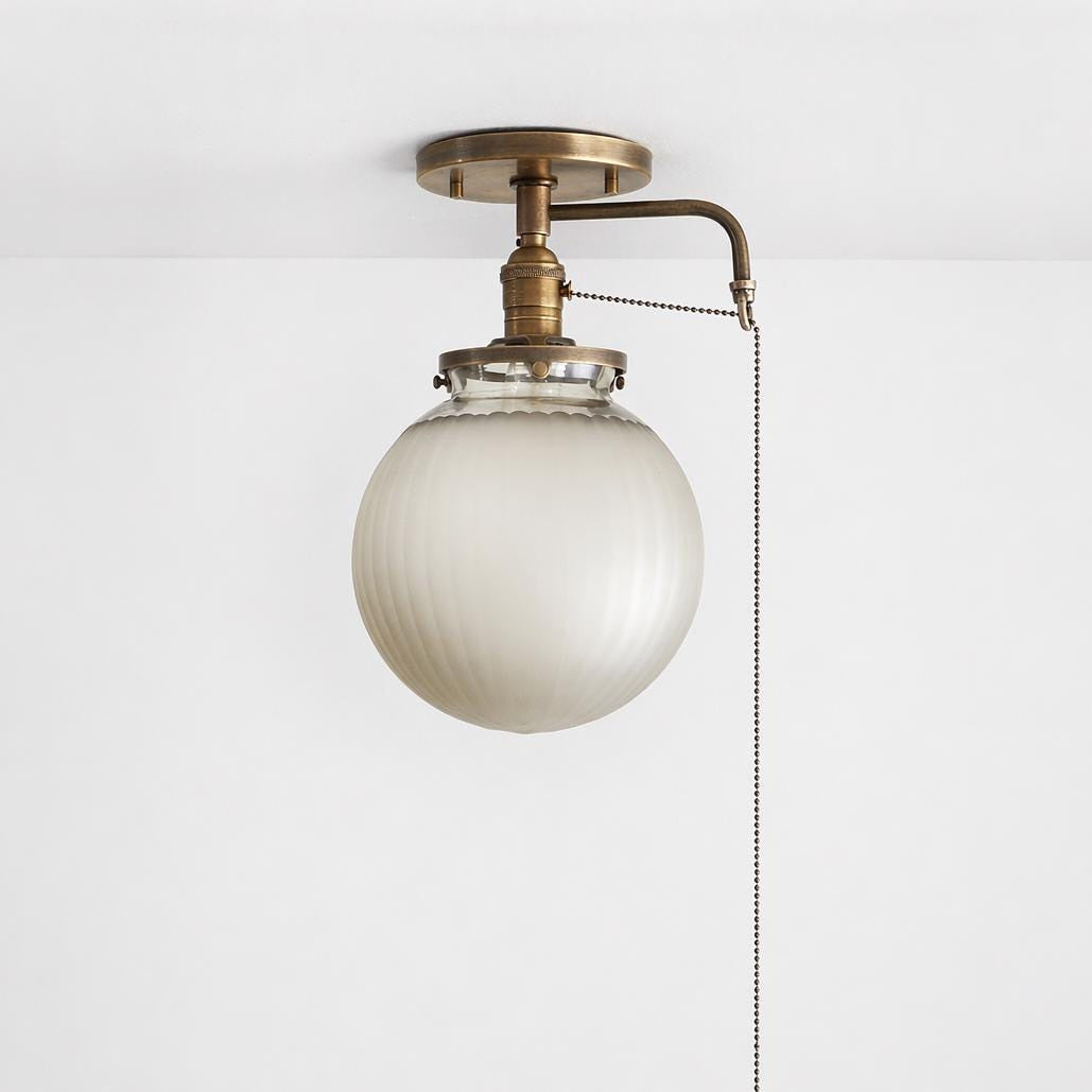 One-Light Opal Globe Flush Mount Ceiling Light with Pull Chain