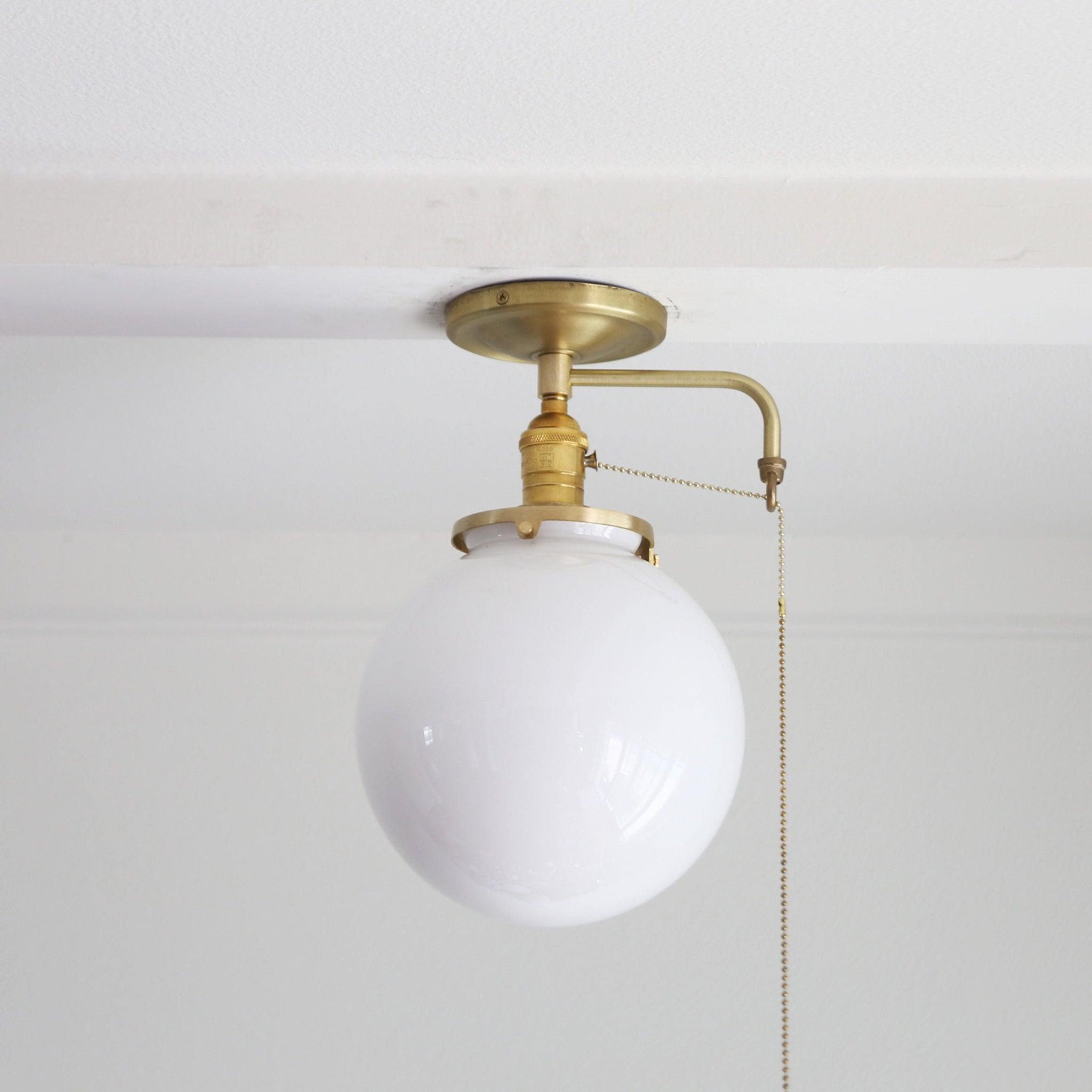 One-Light Opal Globe Flush Mount Ceiling Light with Pull Chain