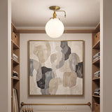 One-Light Opal Globe Flush Mount Ceiling Light with Pull Chain