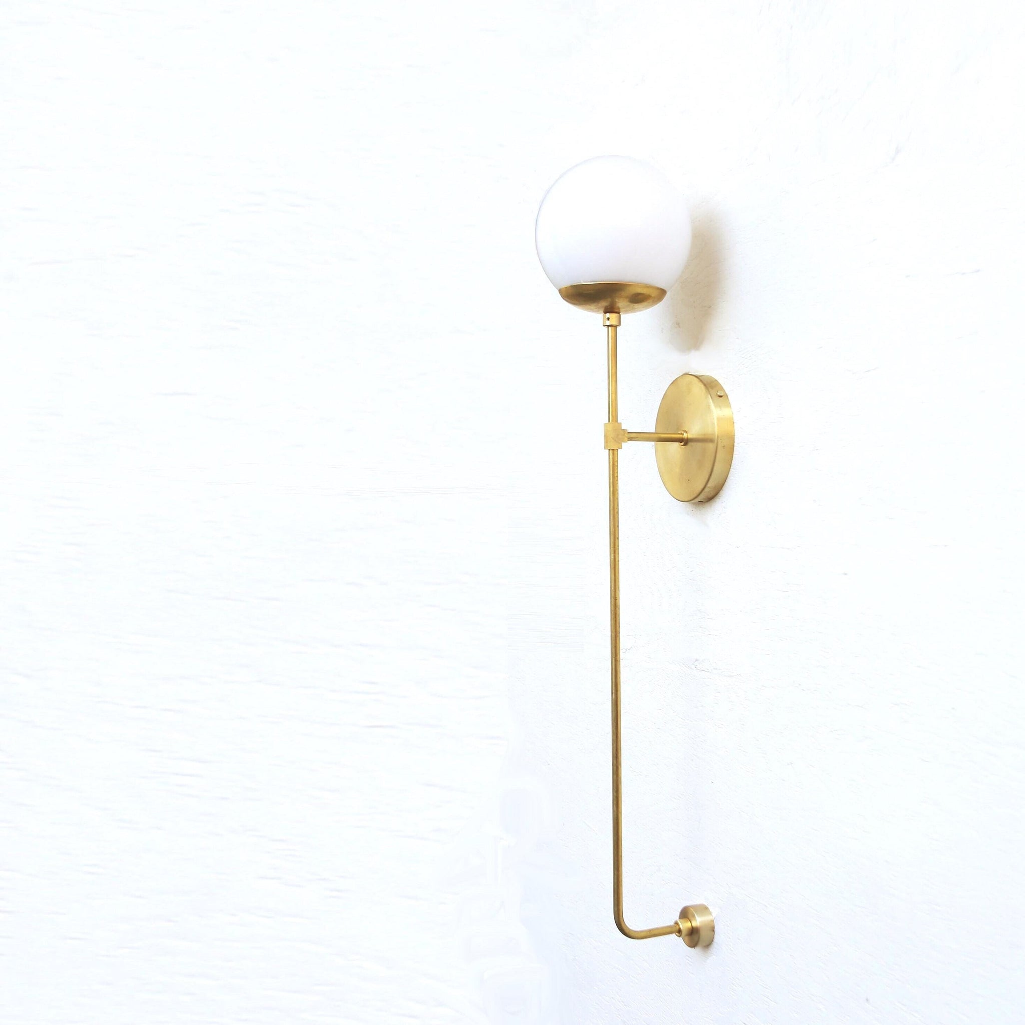 One-Light Opal Globe Wall Sconce with Long Brass Stem