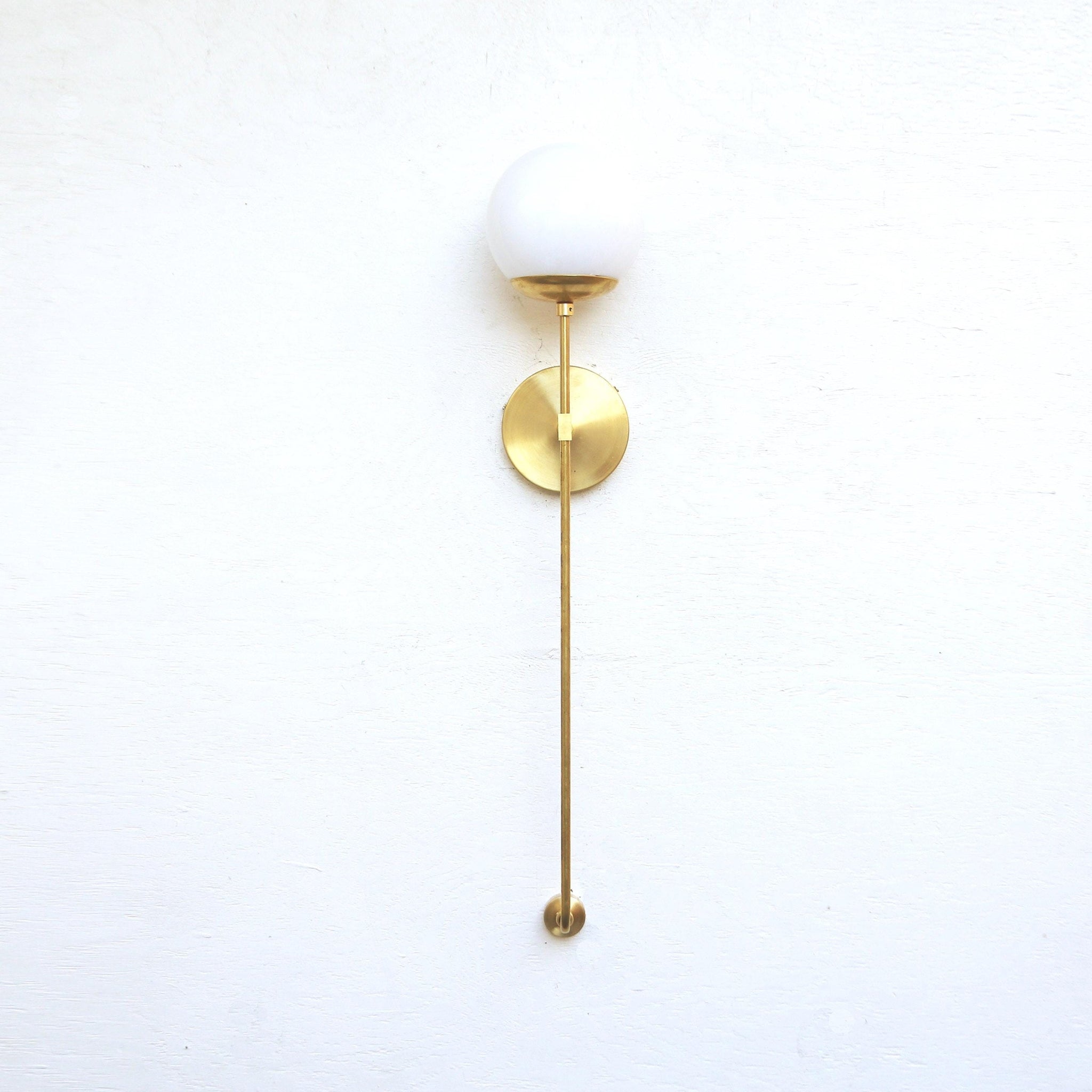 One-Light Opal Globe Wall Sconce with Long Brass Stem